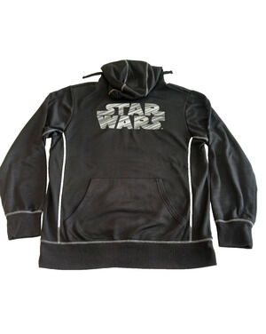 Star Wars Hoodie Men's L Black Fleece Pullover Sweatshirt Graphic Front Pocket